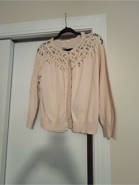 Sundance Cream Crochet Yoke Button-Front Cardigan